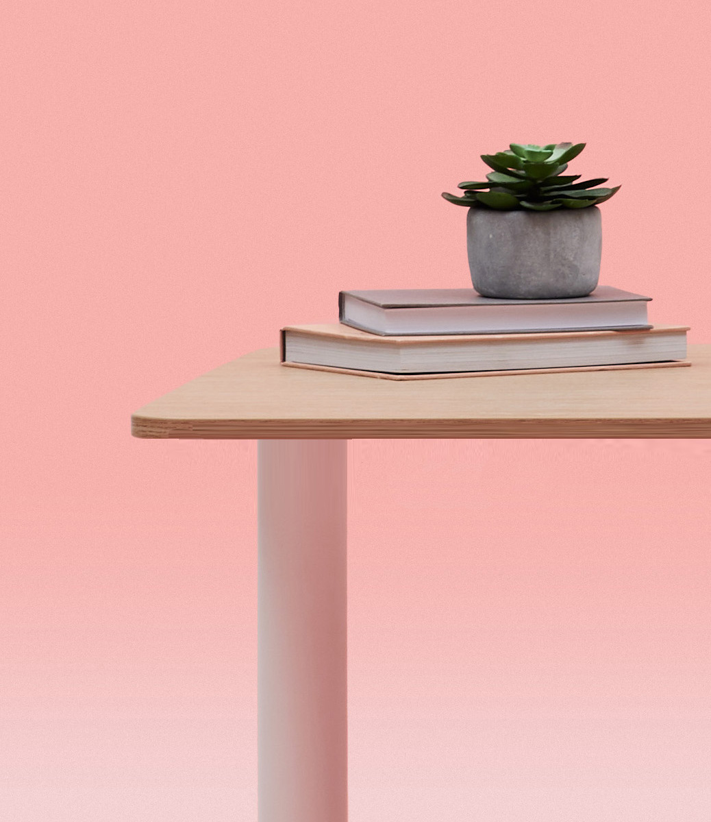 A Close-Up Of The Desk One Fixed Height White Frame Desk With Two Books and a Plant On It