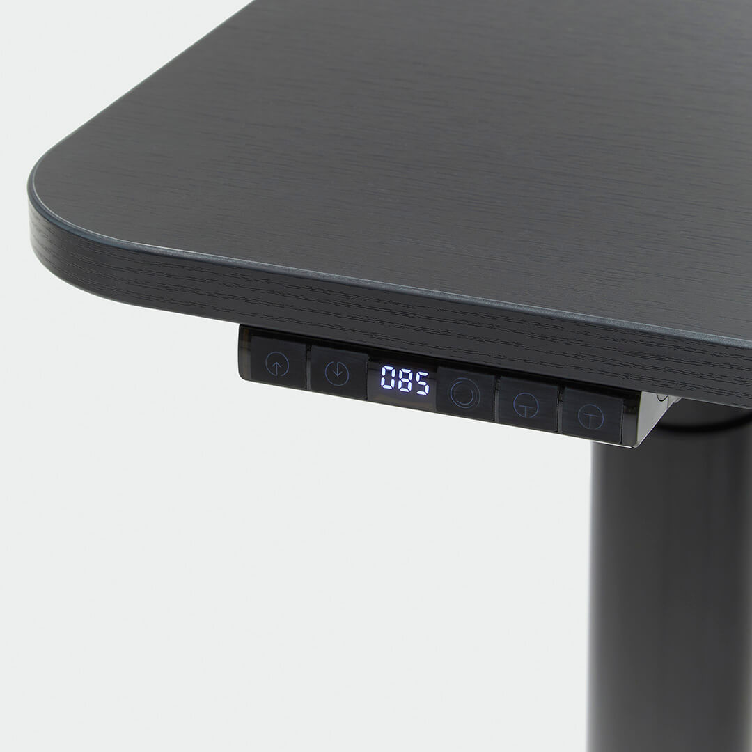 A Close Up Of The Height Position Controls On A Desk One Adjustable Height Black Frame Desk