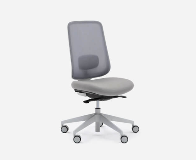 Side Angle of a Task One Grey Frame Office Chair With No Arms and Fog Seat