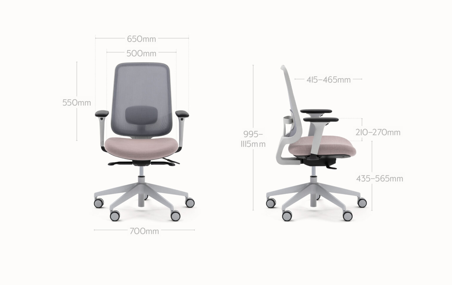 Slouch Chair Code Task Two Grey Office Chair - With Arms & Pink Seat - Slouch
