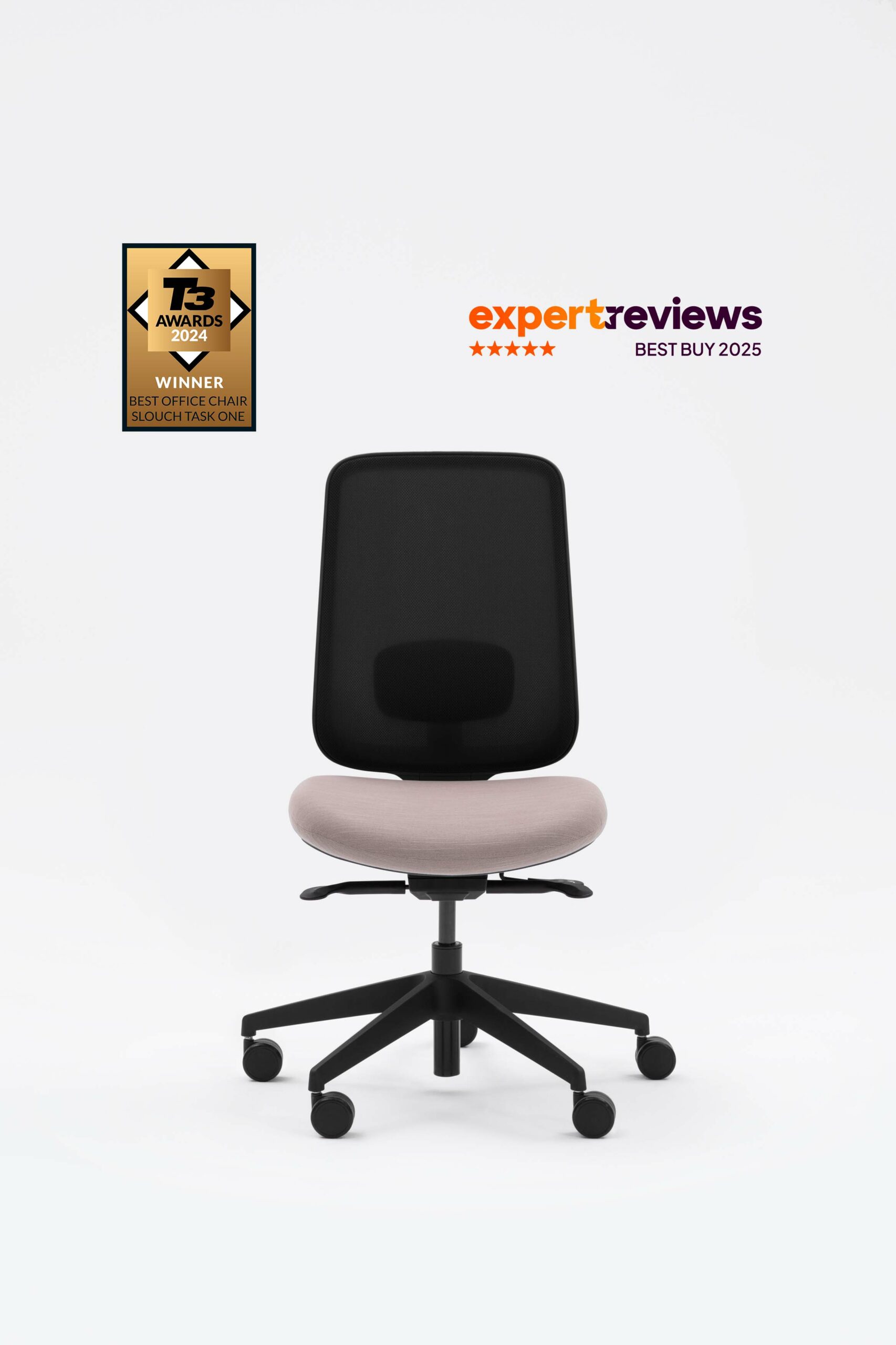 Task One Black Office Chair No Arms Pink Seat Slouch